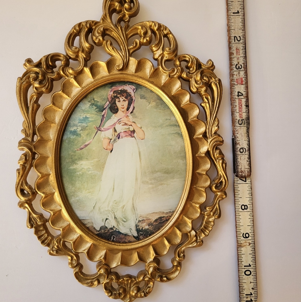 Antique vintage girl picture with gold frame